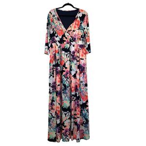 PinkBlush Maxi Dress‎ Women 3XL Maternity Pink Navy Floral Abstract Baby Shower